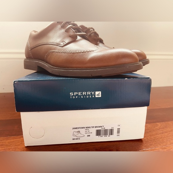 NWB Men SPERRY TOPSIDER Oxford Leather JAMESTOWN WING TIP BROWN Dress Shoes 8M - Picture 7 of 16